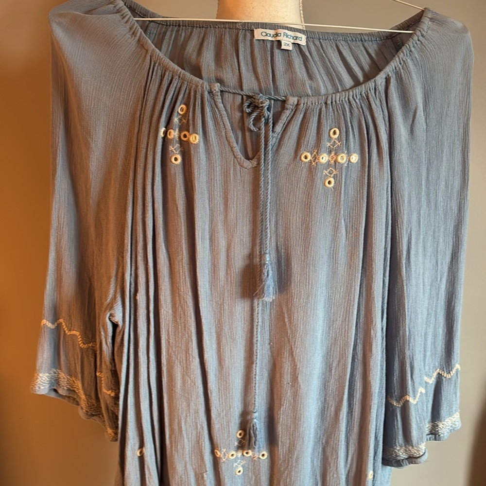 Claudia Richard Light Blue Embroidered Tunic